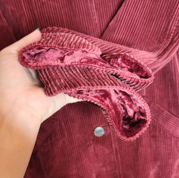 J. Jill Corduroy Red Wine Maroon Pleat Back Button Front Jacket Size Large - Picture 6 of 16